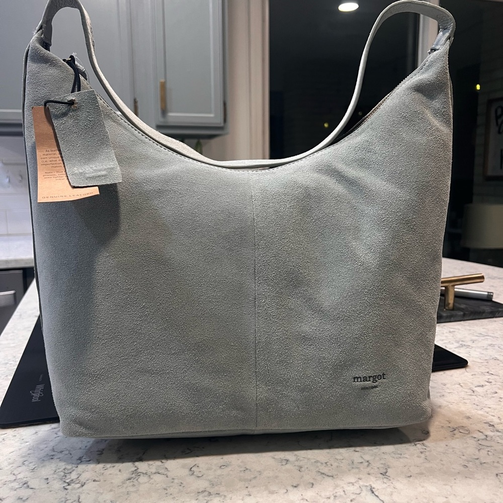 Margot Gray and Green Hobo Bag with Suede Finish